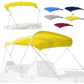 Seapisode 3 Bow Bimini Top Replacement Cover，600D Marine Grade Polyester Waterproof Sun Shade Boat Canopy，Easy Install Zipper Sleeves Boat Awning/Without Frame,Yellow 6'L 54"-60" W