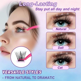 JoMay Self Adhesive Eyelashes 32PCS Self Adhesive Lash Clusters Press On Lashes D Curl Lash Clusters No Glue Eyelashes 10-16mm 1 Step DIY Lash Self Stick Easy to Apply (G01, D-10-16mm)
