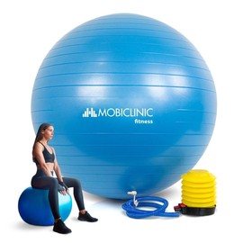 Mobiclinic, Gymnastic Ball for Fitness, Sports, Exercise Ball, European Brand with Inflation Device, PY-01, 58 cm, Non-Slip, Puncture Resistant, Washable, Training, Colour Blue