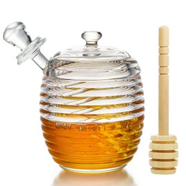 kanpura 9oz Glass Honey Dispenser,Glass Honey Jar with Dipper,Clear Crystal Glass Honey Pot for Home Kitchen,Store Honey and Syrup,Easy to Clean