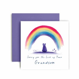 Huxters Sympathy Card for Grandson Condolences Thinking of You Losing Your Grandson Watercolour Rainbow - 14.8cm (Grandson)