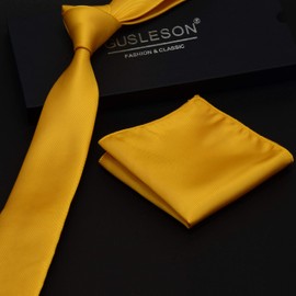 Gusleson 2.4" Skinny Tie For Men Solid Gold Yellow Slim Necktie and Pocket Square Set (UK0754-19)