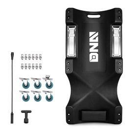 DNA MOTORING 40 Inch Low Profile Plastic Rolling Garage Shop Floor Creeper with LED Light, Padded Headrest, Dual Tool Trays, Casters, Black, TOOLS-00389-BK