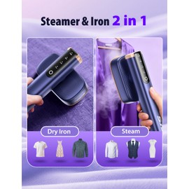 Travel Steamer for Clothes with 180 ml Water Tanks,15s Fast Heat-up,24 g/min Strong Steam Performance, Portable Garment Steamer with Touch Control, Steam Iron Gold Blue