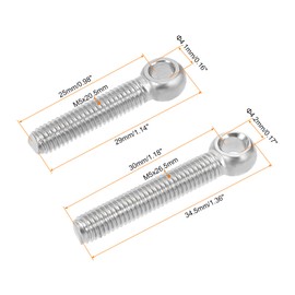 sourcing map Lifting Eye Bolt Set M5 x 25mm M5 x 30mm 304 Stainless Steel Threaded Eyebolt for Hanging Lifting