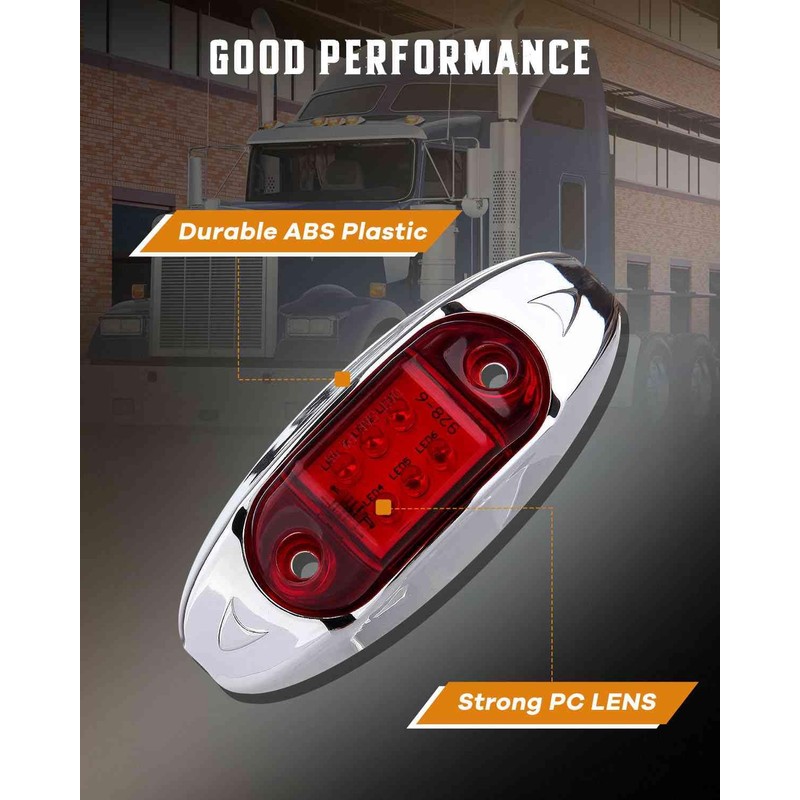 cciyu 8x Red Light LED Trailer Marker Light w/Chrome Bezel