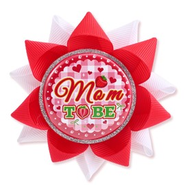 Berry Sweet Baby Shower Pin, Red White Tinplate Ribbon Badge Strawberry Shortcake Baby Shower Decorations Gender Reveal Party Keepsake Gifts (Mom)