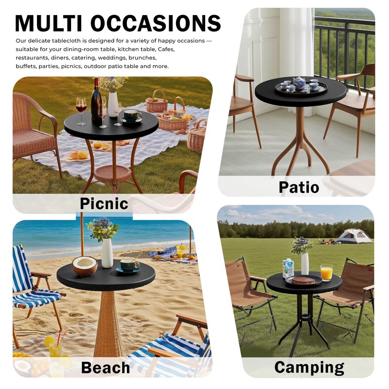 vctops 100% Waterproof Pu Leather Round Table Cloth Cover, Oil