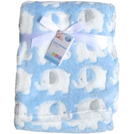 Super Soft & Fluffy Large Patterned Baby Blanket (Blue Elephants)