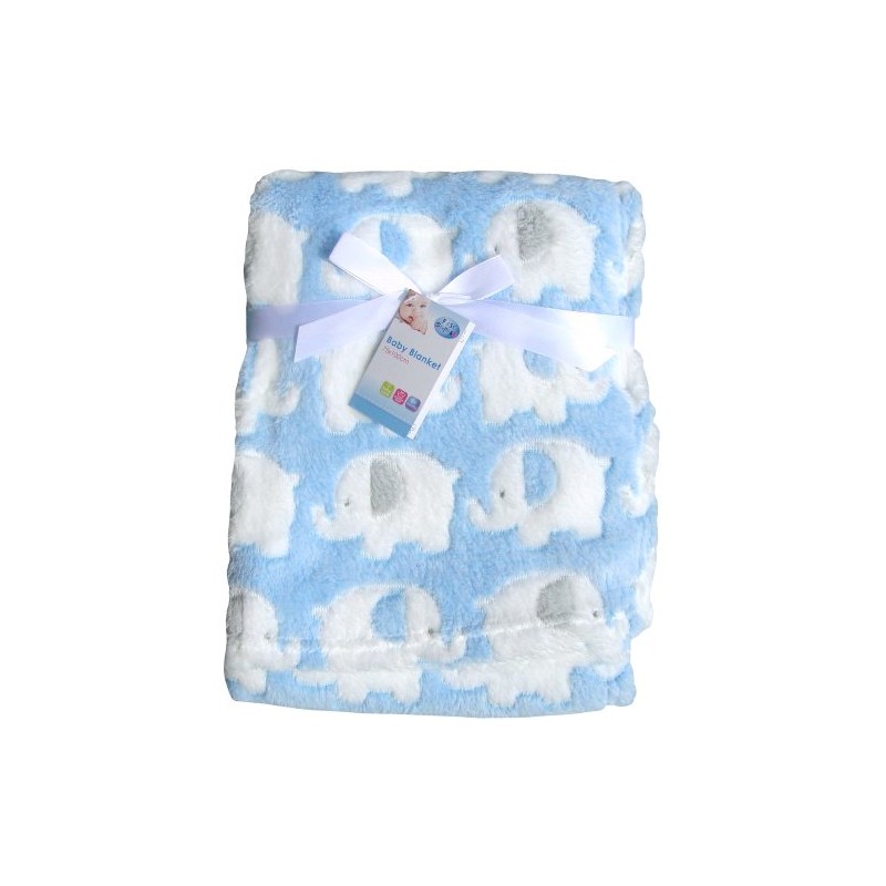 Super Soft & Fluffy Large Patterned Baby Blanket (Blue Elephants)