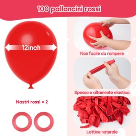 100 Pezzi Palloncini rossi, 12 Inches, in lattice naturale, con nastrini, per decorazioni di compleanno, matrimonio e feste