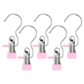 FuninCrea Stainless Steel Laundry Hooks Clip, 5pcs Anti-slip Boot Laundry Hanger Clips Portable Hanging Clothes Pins Multi-functional Single Clothing Hanger Holder for for Scarf, Gloves, Shoes(pink)