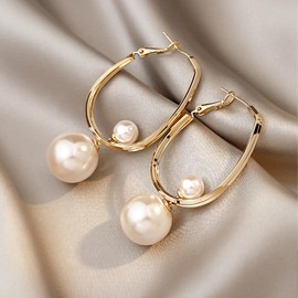 ankbrats Goldene Perlen Ohrringe Hängend Damen, Süßwasserperlen Doppelte Gold Anhänger Ohrringe, Gold Creolen Perlenohrringe Goldschmuck für Frauen Mädchen