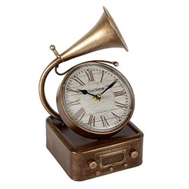 Hometime Metal Mantel Clock - Vintage Style Gramophone