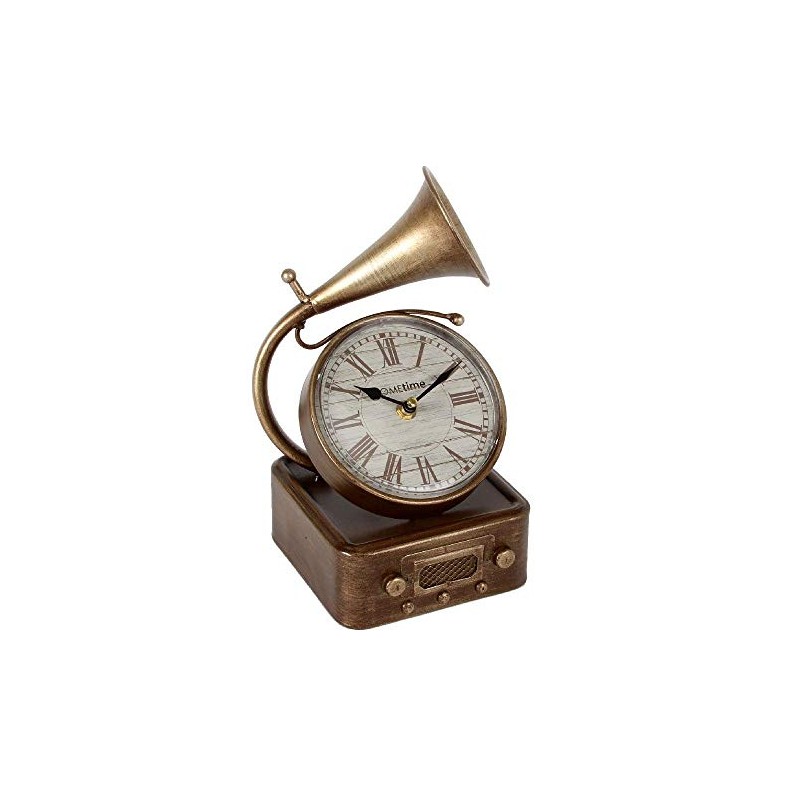 Hometime Metal Mantel Clock - Vintage Style Gramophone