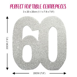 Number 60 Glitter Table Decoration Silver| Table Centrepiece | Table Decorations Centrepiece | 60th Birthday Decorations | 60th Wedding Anniversary Decorations| Pack of 1 | 20cm |H118