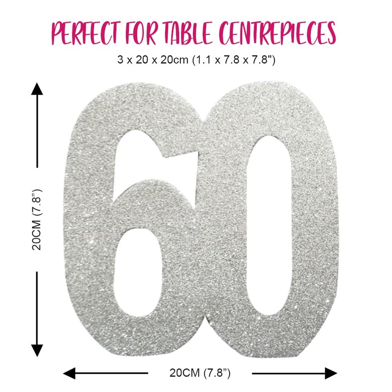 Number 60 Glitter Table Decoration Silver| Table Centrepiece | Table