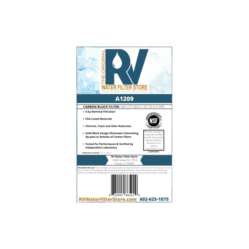 RV Water Filter Store A1209 Essential 0.5 Micron Carbon Block