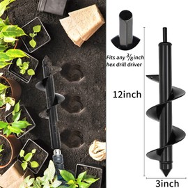 TCBWFY 4 Pack Garden Auger Spiral Drill Bits - 1.6"x9", 1.6"x16.5", 3"x16.5", 3"x12" - Heavy Duty Steel - Corrosion Resistant - Perfect for Post Holes, Earth & Lawn Augering,Planting Bulbs&Trees
