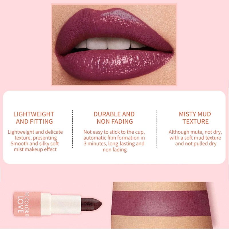 LYNTYAOU Deep Purple Lipstick, Dark Purple Brown Lipgloss Full-Coverage, Waterproof