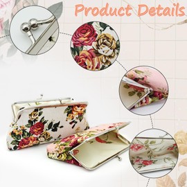 WisePoint Coin Purse for Women, Canvas Coin Wallet Coin Pouch for Women, Kiss Lock Wallet Change Pouch Wallet with Rose Pattern for Shopping, Dating, Travel, Work (pink)