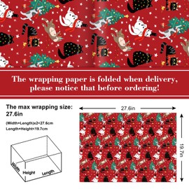 JarThenaAMCS Christmas Cat Wrapping Paper Red Pink Blue Pet Gift Wrap Paper Bulk Folded Flat Cute Cartoon Art Paper for Birthday Baby Shower DIY Crafts, 9 Sheet, 19.7 x 27.6 Inch