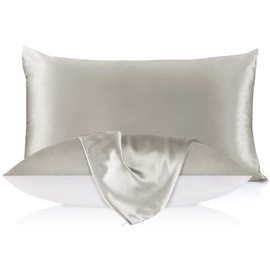 LILYSILK 19mm Silk Pillowcase for Hair and Skin with Cotton Underside Standard/Queen 20x30 Inch Silvergray 1pc