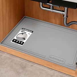 Aisslro Under Sink Mat 25" X 19", Waterproof Silicone Under Sink Mats for Kitchen, Anti-Leak Shelf Liner & Cabinet Protector with Raised Edge, [BPA Free] Bathroom Tray Home Organizer, Grey