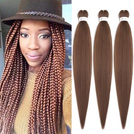 BALINGHAIR Brown Braiding Hair Pre Stretched Kanekalon Braids Hair Extensions 20 Inches(30#-3Pcs)