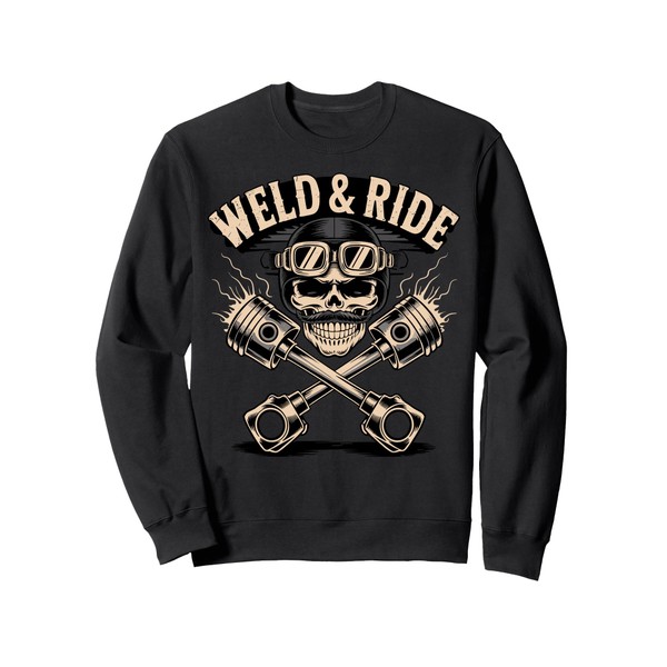 Skull with Goggles and Crossed Pistons Biker Artwork Sweatshirt