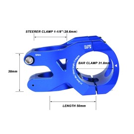 FIFTY-FIFTY Aluminum Alloy Mountain Bike Stem for 1-1/8 Steer Tube 31.8mm Handlebar, Short Handlebar Stem for All Mountain, MTB, Downhill, Freeride (50mm, Blue)