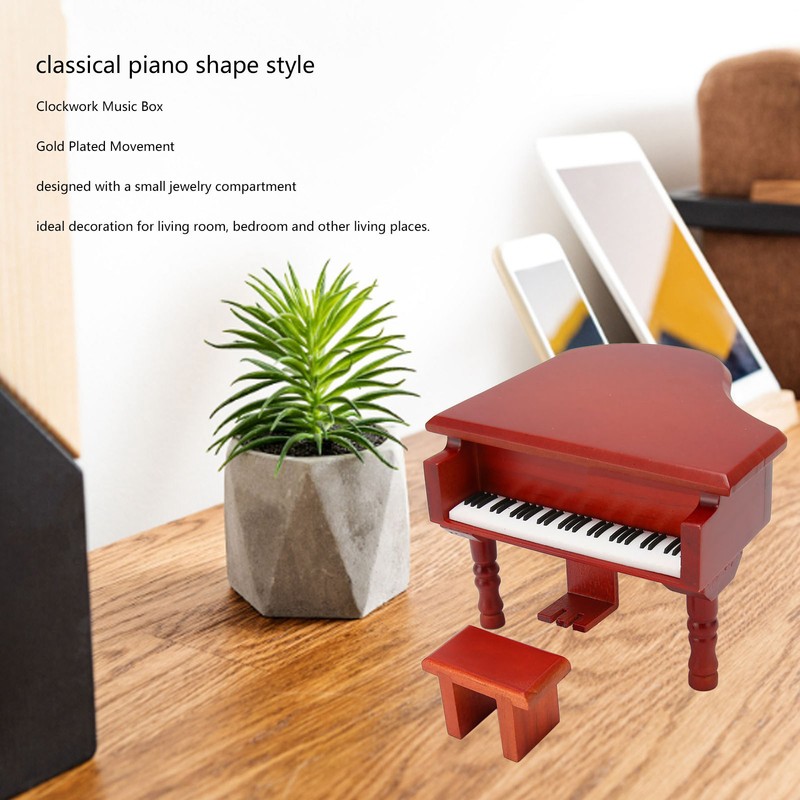 Wooden Music Box Piano Style Decorative Gold Plated Movement Pleasing
