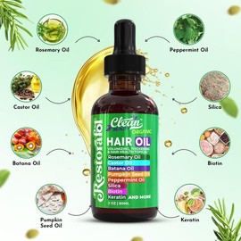 Rosemary Hair Growth Oil with Castor, Batana, Pumpkin Seed, Peppermint, Biotin, Collagen, Keratin, Saw Palmetto, Horsetail, Tea Tree & Silica