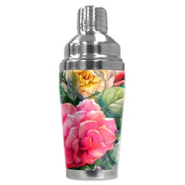 Mugzie 16 Ounce Stainless Steel Cocktail Shaker - Martini Shaker with Wetsuit Cover - Rose Painting