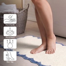 Light Blue Scalloped Long Bathroom Rug Runner Bath Mat