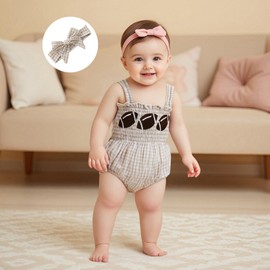 Kuriozud Football Outfits Clothes Baby Girl Rugby Bubble Romper Smocked Onesie Summer Sleeveless Bodysuit Girl Watch Football With Daddy Clothes(Khaki Football, 6-12 Months)