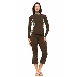 Private Island Women UPF50+ Capri Bootcut Leggings Rash Guard Pants Beach Swimsuit Bathing Swim Bottom (XXL, Brown-YCP)