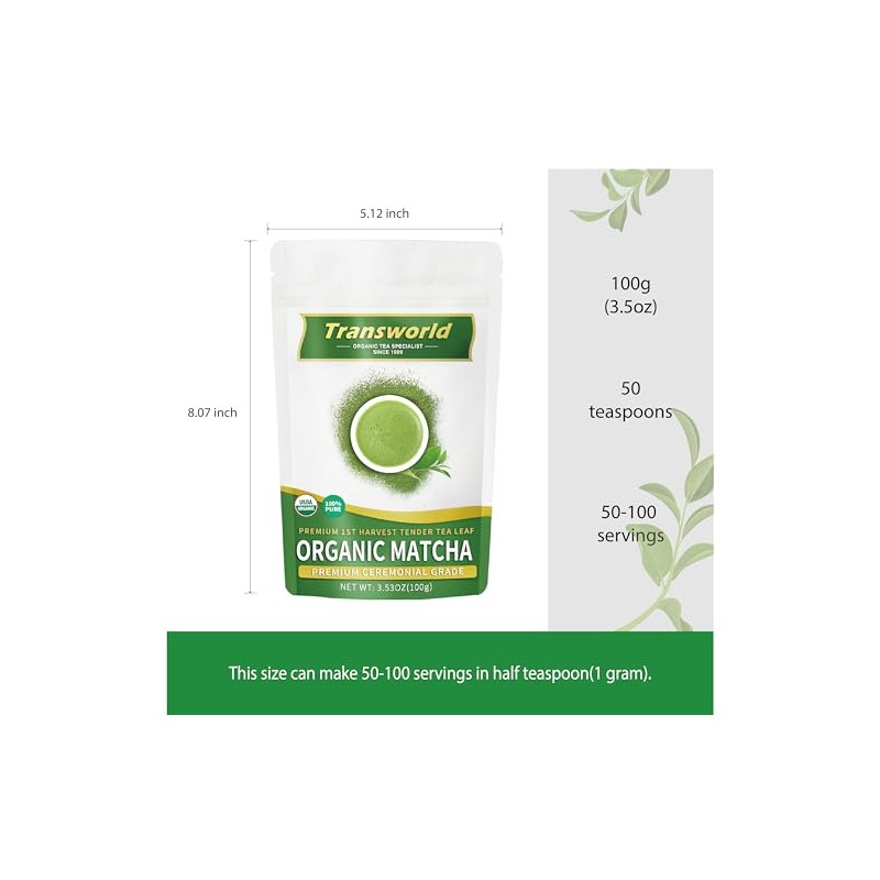 Organic Ceremonial Grade Matcha Green Tea Powder - 100% Pure