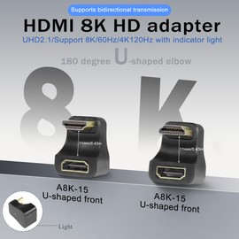GELRHONR 360 Degree U Shape HDMI Adapter,HDMI 2.1 Male to Female 8K@60Hz Connector for Portable Display Monitor Accessories (Up&Down Angle)