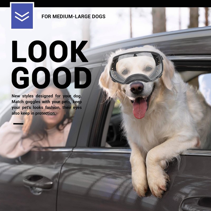 NAMSAN Clear Dog Goggles Medium Large Dog Sport Sunglasses UV