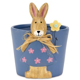 Current Blue Planter with Bunny - Spring, Easter Décor, Ceramic, 5.5", Flower Pot