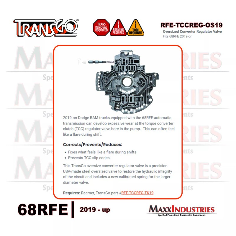 TransGo 68RFE TCC Regulator Valve Kit OVERSIZED 2019-on TransGo (RFE-TCCREG-TK