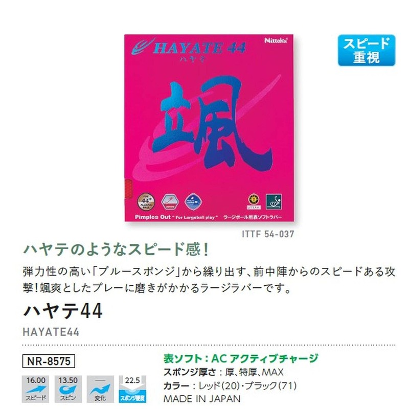 Nittaku NR-8575 Table Tennis Rubber Hayate 44 Large Ball Speed