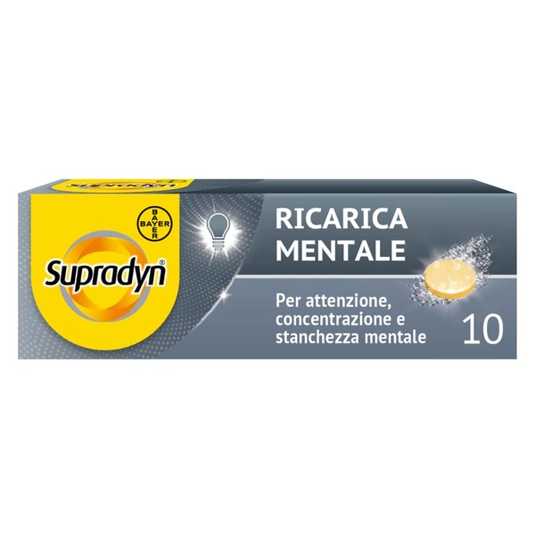 Supradyn Mental Refill Memory and Concentration Supplement with Vitamins, Caffeine, Guarana for Study, Concentration and Memory, 10 Effervescent Tablets, Acerola Flavor