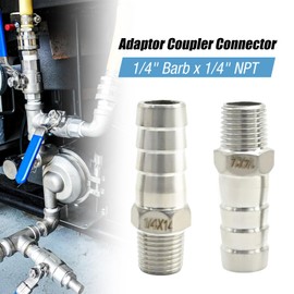 laffoonparts 2 Pack 1/4" Hose Barb x 1/4" NPT Male Adaptor Coupler Connectors, Stainless Steel Home Brew Fittings for Fuel Air Water