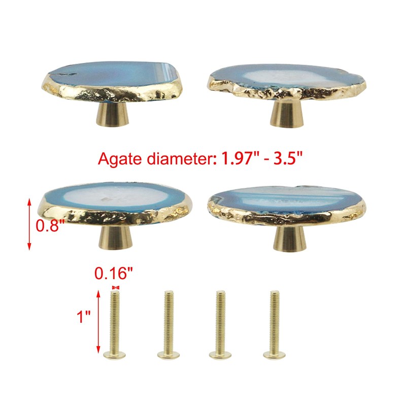 Wealrit 4 Pcs Agate Knobs Brass Cabinet Drawer Knobs Home