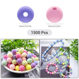 1500PCS Acrylic Round Beads, Matte Frosted Candy Pastel Beads Assorted Pack