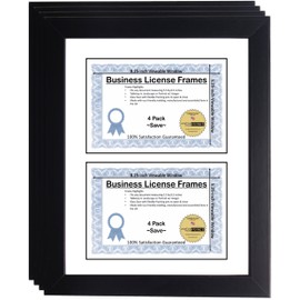 CreativePF [DL6x9bk-w] Double Business License Frame - Designed to Hold License Size 5.5 x 8.5-inches with Double Opening White Mat (4-Pack)