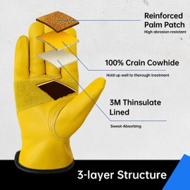DULFINE Winter Leather Work Gloves for Men and Women,Warm Thinsulate Lining for Cold Weather Work, Thermal Insulated Gloves,100% Full Grain Cowhide