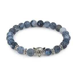 Bracelet Gemstone Crackstone Blue Quartz with Power Animal Fox - Yoga Esoteric Spirituality Astrology, Gemstone, Quartz